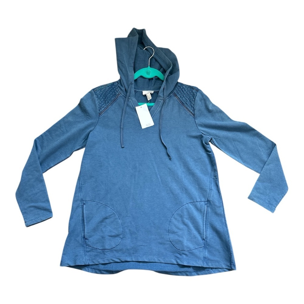 LOGO Life by Lori Goldstein French Terry Pullover Hoodie w Pintuck Steel Blue S - Picture 5 of 8